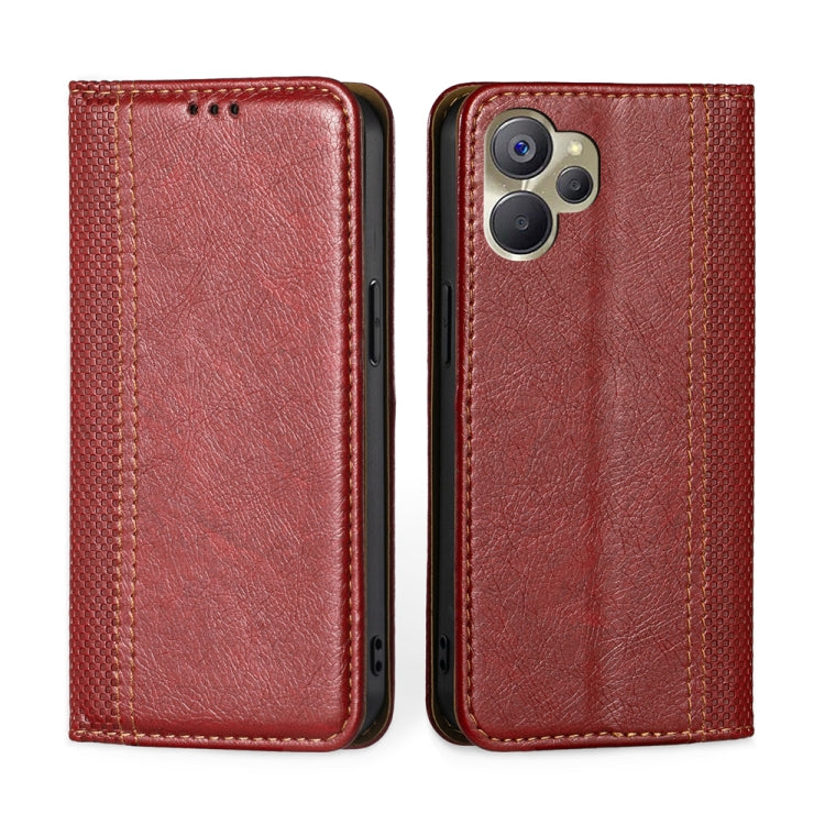 For Realme 9i 5G Global/10 5G Grid Texture Magnetic Flip Leather Phone Case
