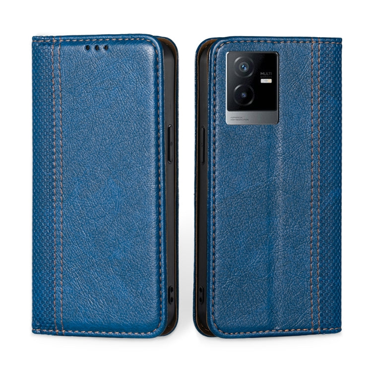 For vivo T2x 5G/Y73t/iQOO Z6x Grid Texture Magnetic Flip Leather Phone Case