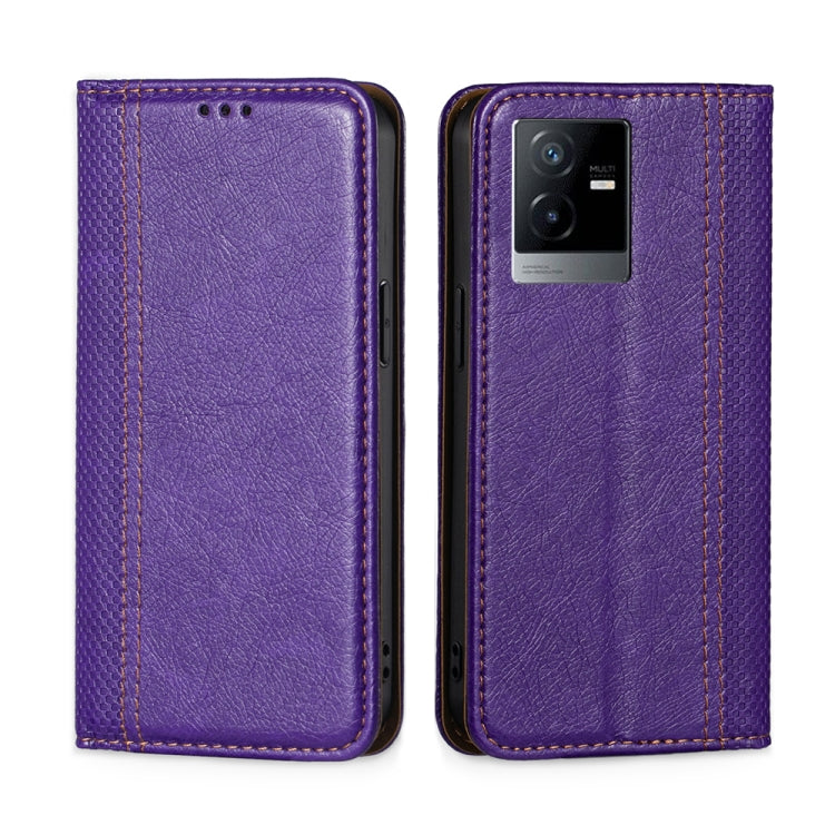 For vivo T2x 5G/Y73t/iQOO Z6x Grid Texture Magnetic Flip Leather Phone Case