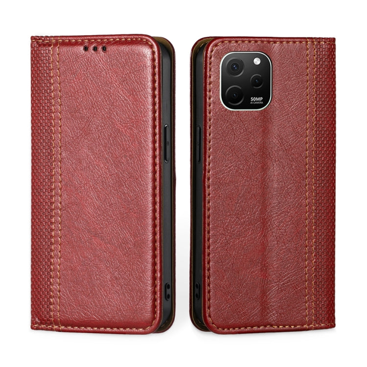 For Huawei nova Y61 Grid Texture Magnetic Flip Leather Phone Case