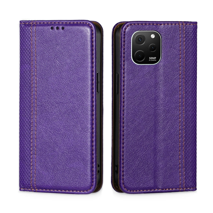 For Huawei nova Y61 Grid Texture Magnetic Flip Leather Phone Case