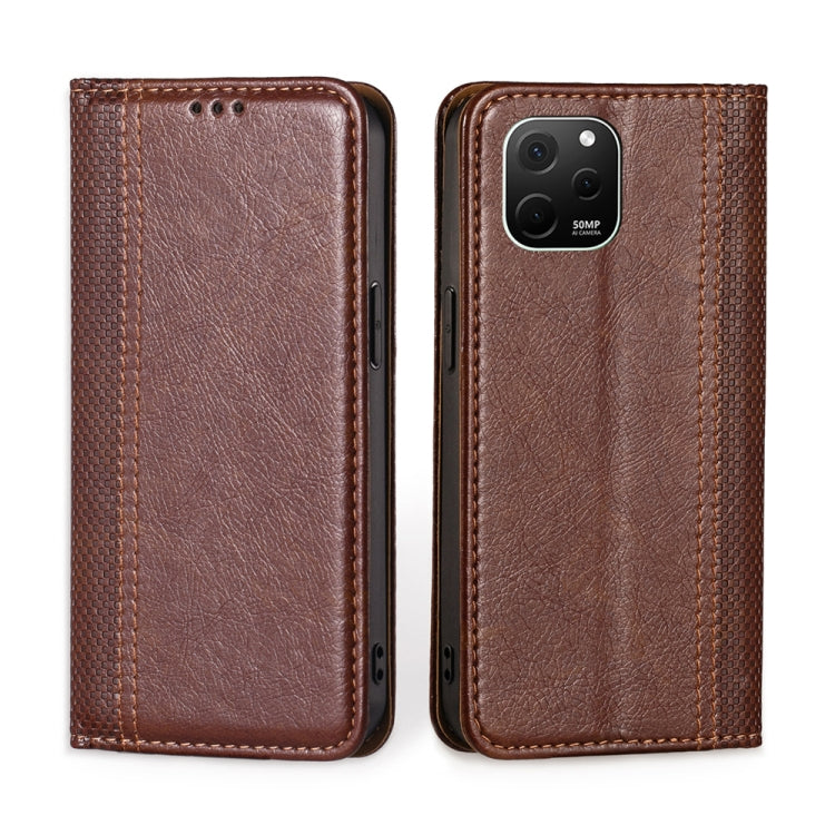 For Huawei nova Y61 Grid Texture Magnetic Flip Leather Phone Case