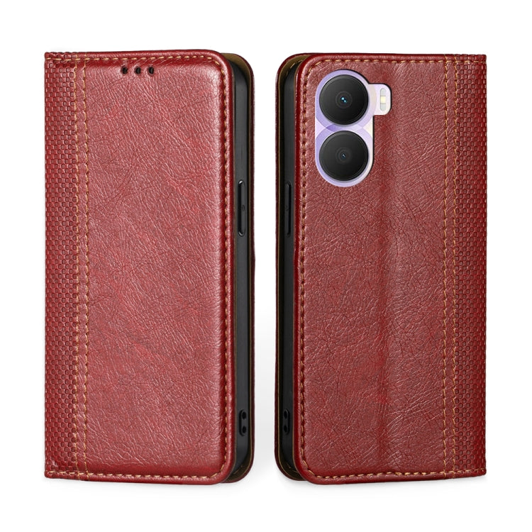 For Honor Play 40 Plus Grid Texture Magnetic Flip Leather Phone Case
