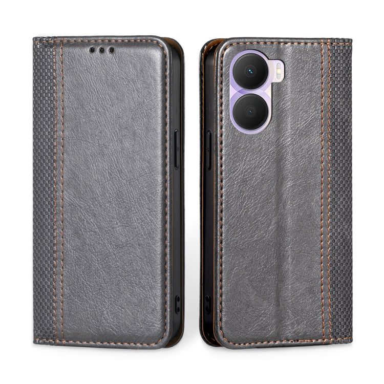 For Honor Play 40 Plus Grid Texture Magnetic Flip Leather Phone Case
