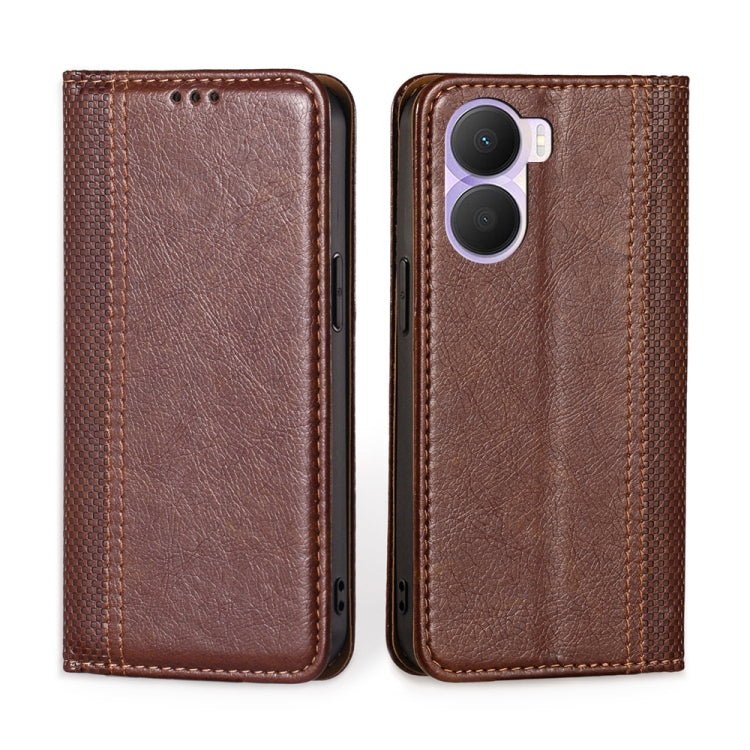 For Honor Play 40 Plus Grid Texture Magnetic Flip Leather Phone Case