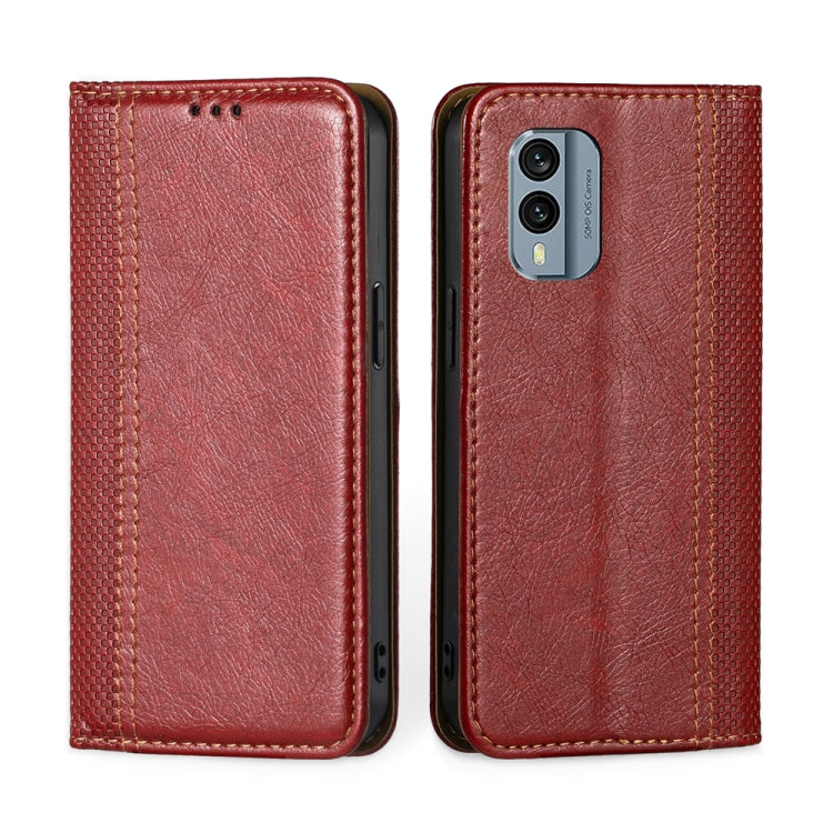 For Nokia X30 5G Grid Texture Magnetic Flip Leather Phone Case