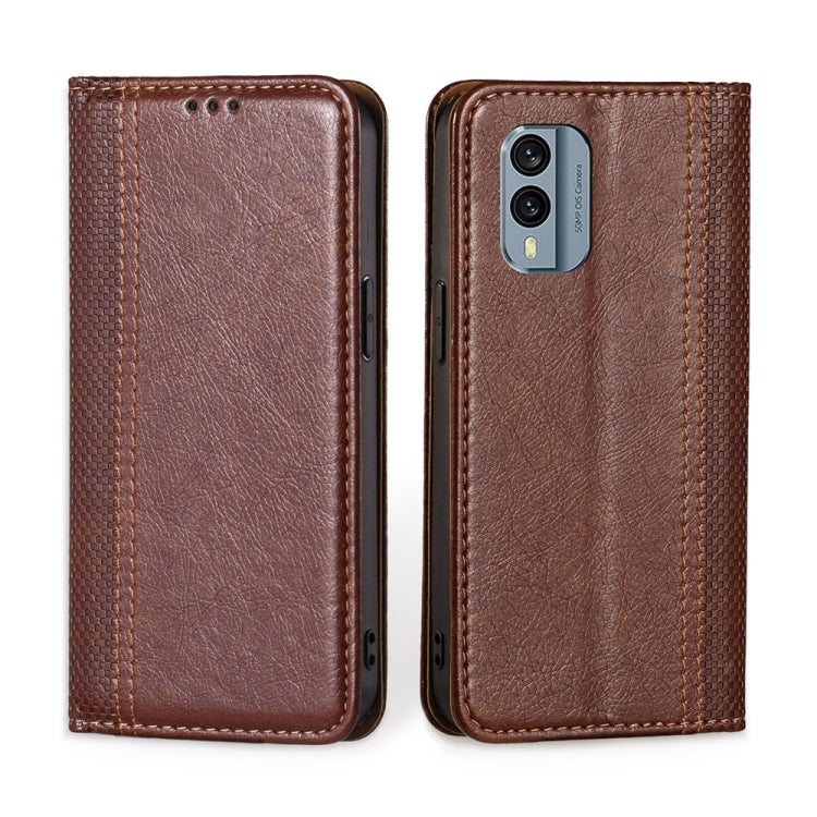 For Nokia X30 5G Grid Texture Magnetic Flip Leather Phone Case