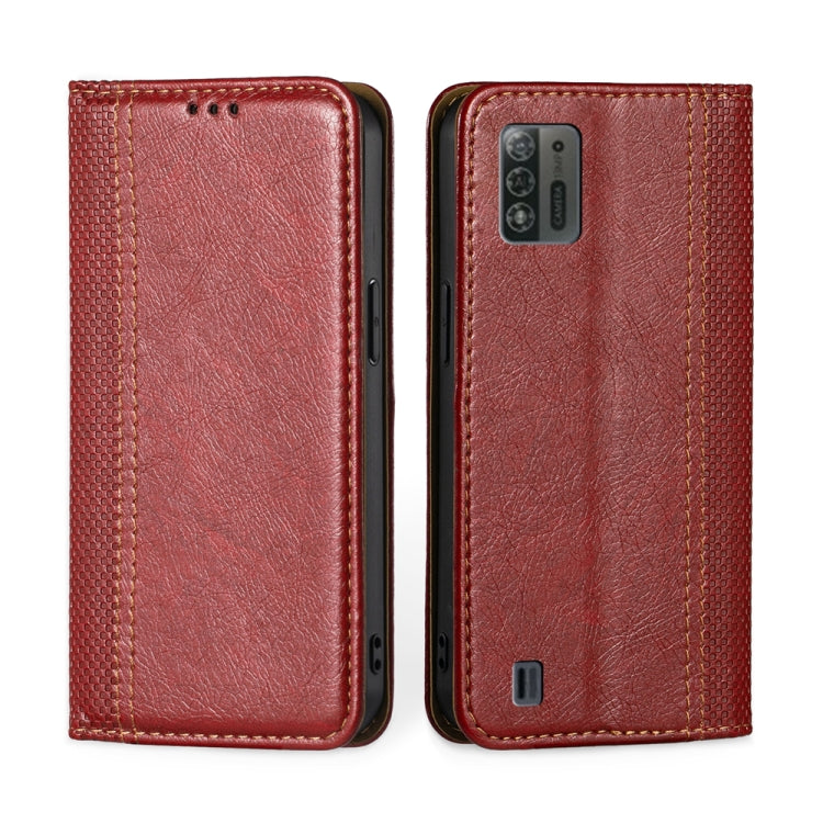 For ZTE Blade A52 Lite Grid Texture Magnetic Flip Leather Phone Case