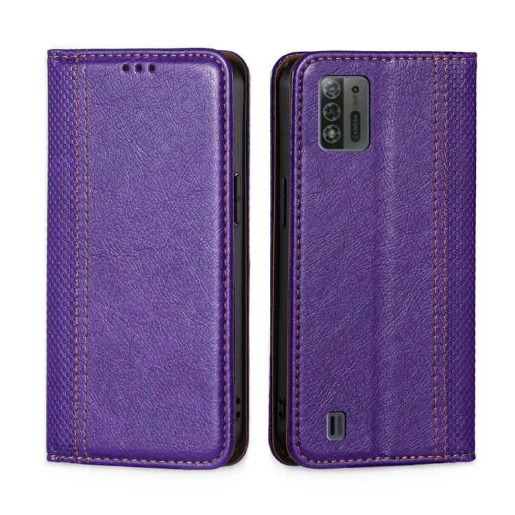 For ZTE Blade A52 Lite Grid Texture Magnetic Flip Leather Phone Case