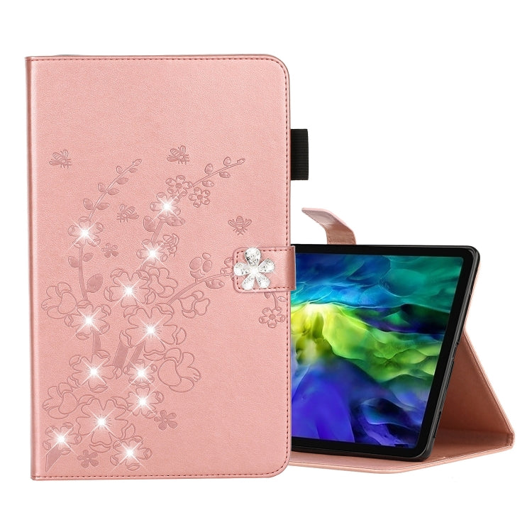 For iPad Pro 11 (2020) Diamond Encrusted Plum Blossom Embossing Pattern Horizontal Flip Leather Tablet Case with Holder & Card Slot