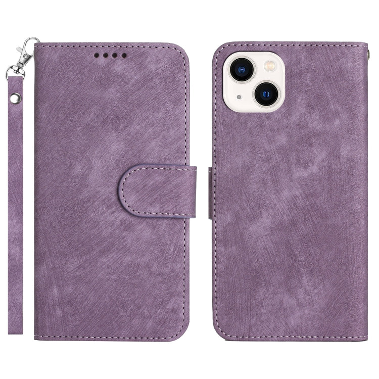 For iPhone 14 Dual-Fold Stripe Texture Buckle Leather Phone Case