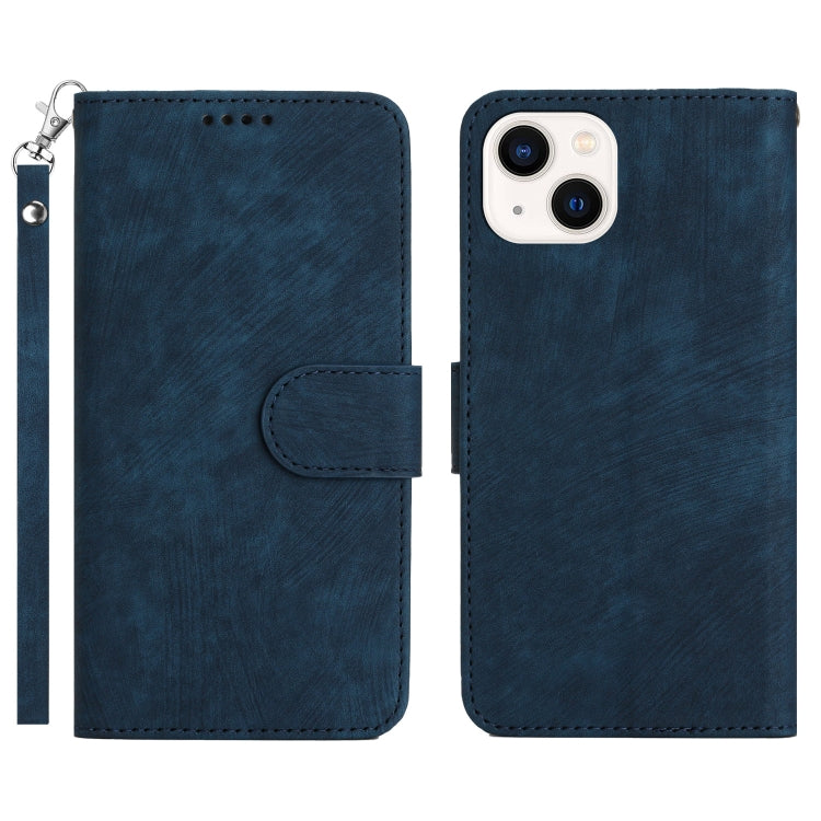 For iPhone 14 Dual-Fold Stripe Texture Buckle Leather Phone Case