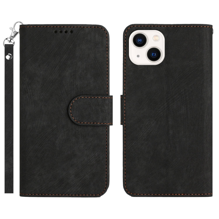 For iPhone 14 Dual-Fold Stripe Texture Buckle Leather Phone Case