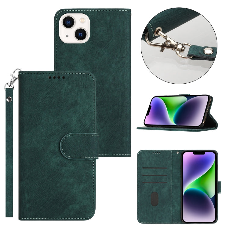 For iPhone 14 Dual-Fold Stripe Texture Buckle Leather Phone Case