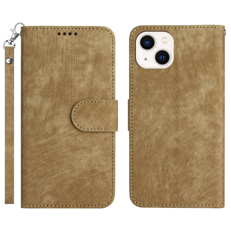 For iPhone 14 Plus Dual-Fold Stripe Texture Buckle Leather Phone Case