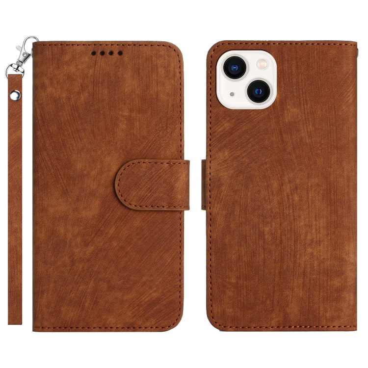 For iPhone 14 Plus Dual-Fold Stripe Texture Buckle Leather Phone Case