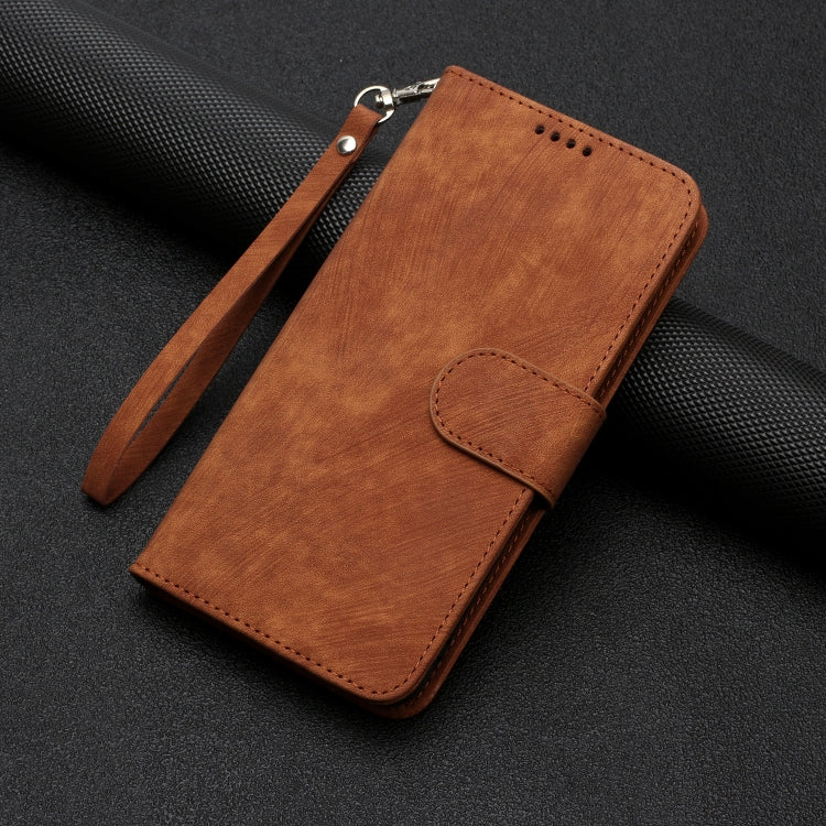 For iPhone 14 Plus Dual-Fold Stripe Texture Buckle Leather Phone Case
