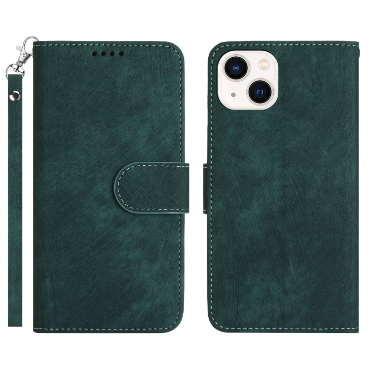 For iPhone 14 Plus Dual-Fold Stripe Texture Buckle Leather Phone Case
