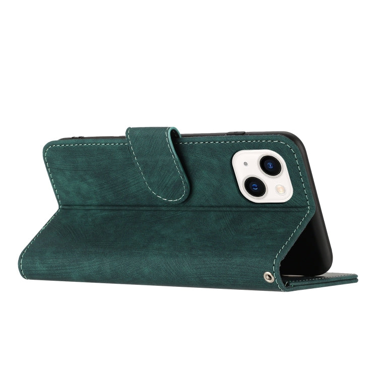 For iPhone 14 Plus Dual-Fold Stripe Texture Buckle Leather Phone Case