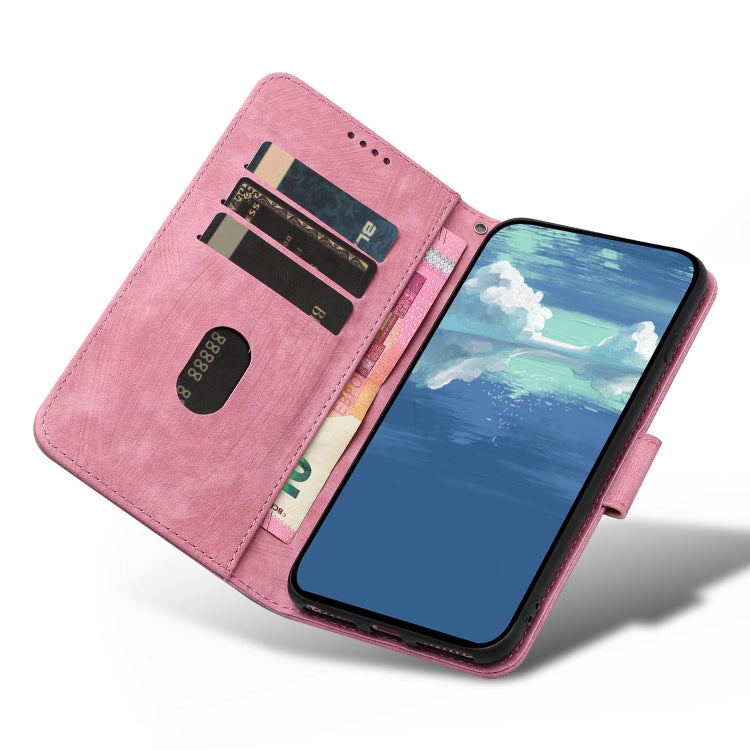 For iPhone 14 Pro Dual-Fold Stripe Texture Buckle Leather Phone Case