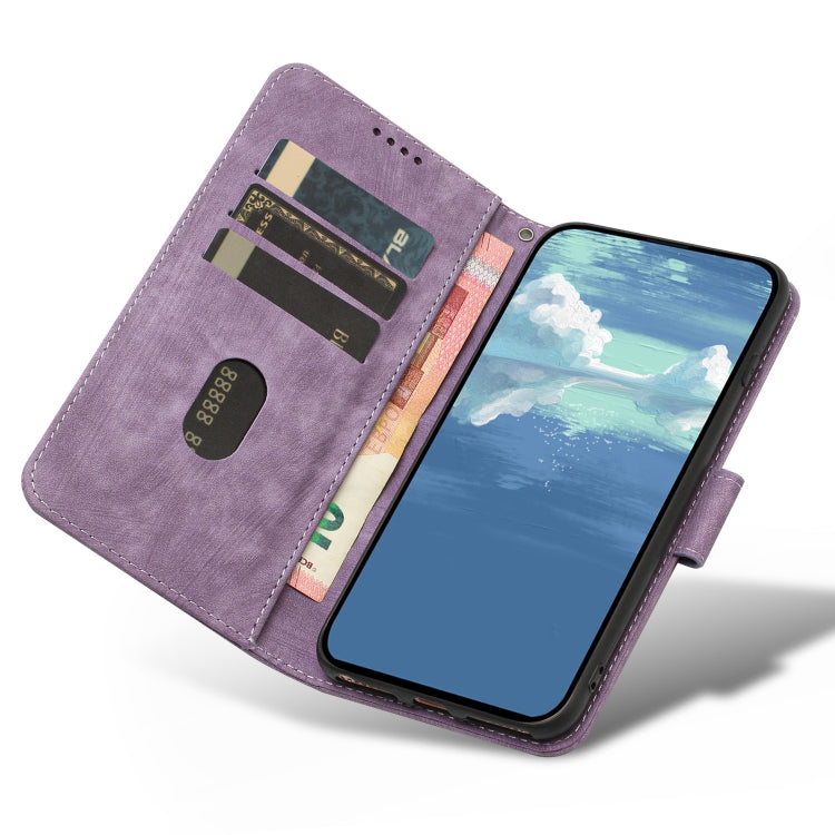 For iPhone 14 Pro Dual-Fold Stripe Texture Buckle Leather Phone Case