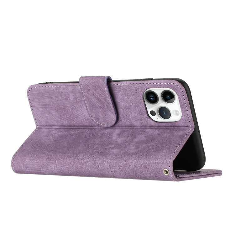 For iPhone 14 Pro Dual-Fold Stripe Texture Buckle Leather Phone Case