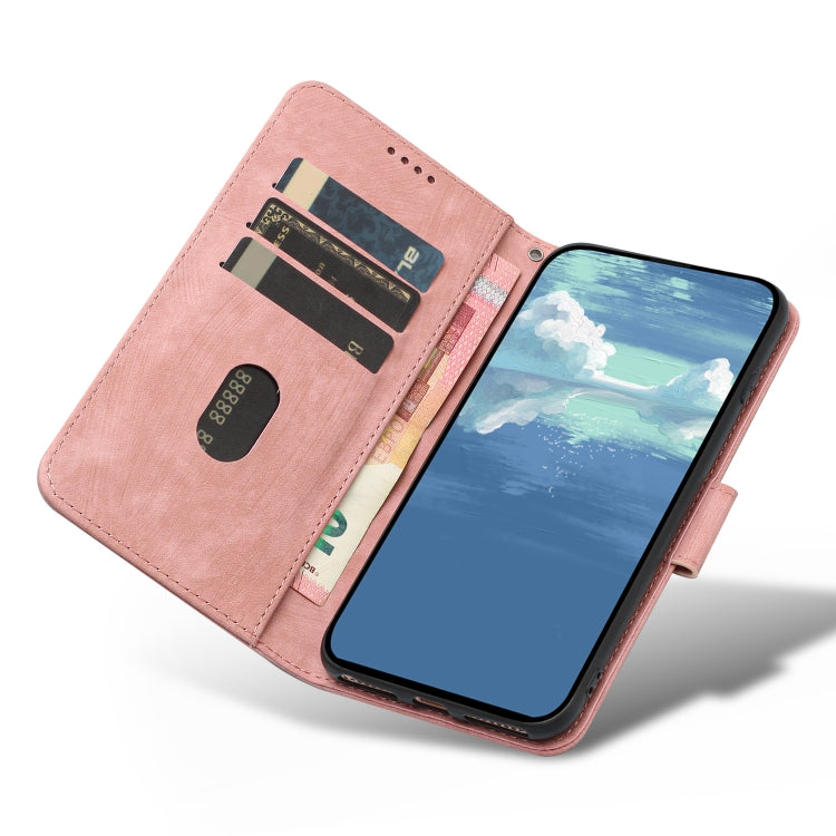 For iPhone 14 Pro Dual-Fold Stripe Texture Buckle Leather Phone Case