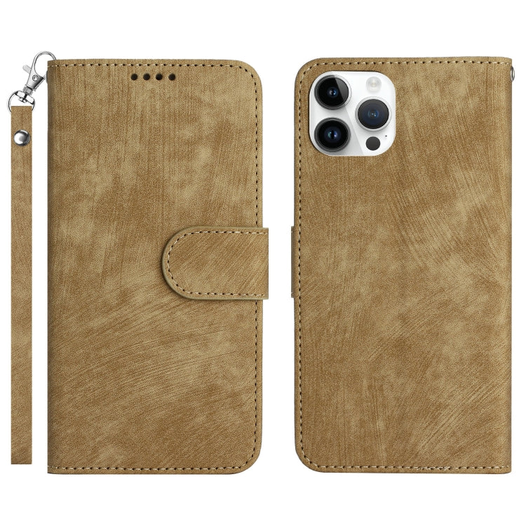 For iPhone 14 Pro Max Dual-Fold Stripe Texture Buckle Leather Phone Case