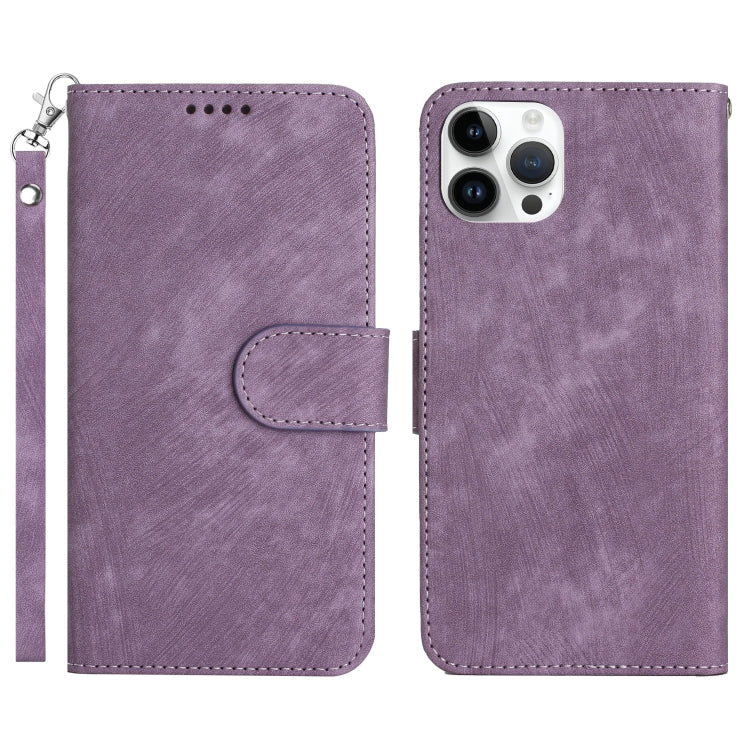 For iPhone 14 Pro Max Dual-Fold Stripe Texture Buckle Leather Phone Case
