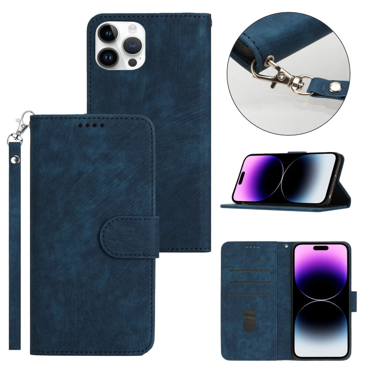For iPhone 14 Pro Max Dual-Fold Stripe Texture Buckle Leather Phone Case