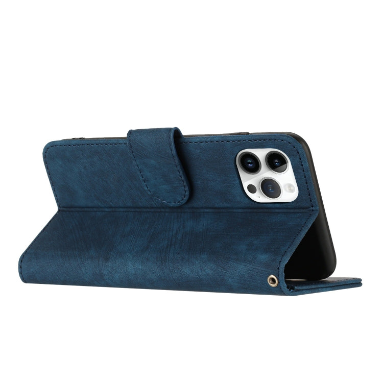 For iPhone 14 Pro Max Dual-Fold Stripe Texture Buckle Leather Phone Case