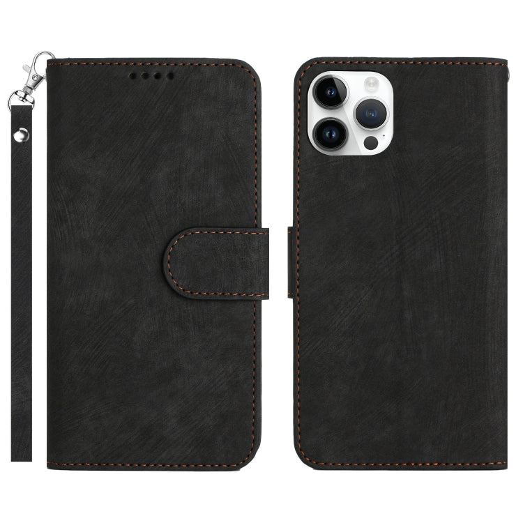 For iPhone 14 Pro Max Dual-Fold Stripe Texture Buckle Leather Phone Case