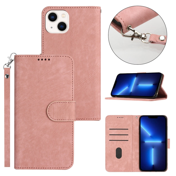 For iPhone 13 mini Dual-Fold Stripe Texture Buckle Leather Phone Case