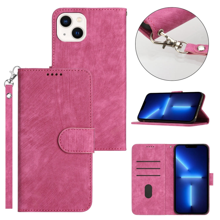 For iPhone 13 Dual-Fold Stripe Texture Buckle Leather Phone Case