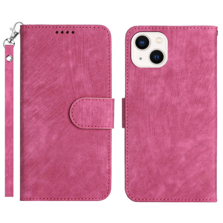 For iPhone 13 Dual-Fold Stripe Texture Buckle Leather Phone Case