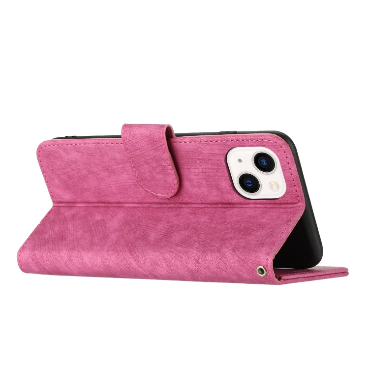 For iPhone 13 Dual-Fold Stripe Texture Buckle Leather Phone Case