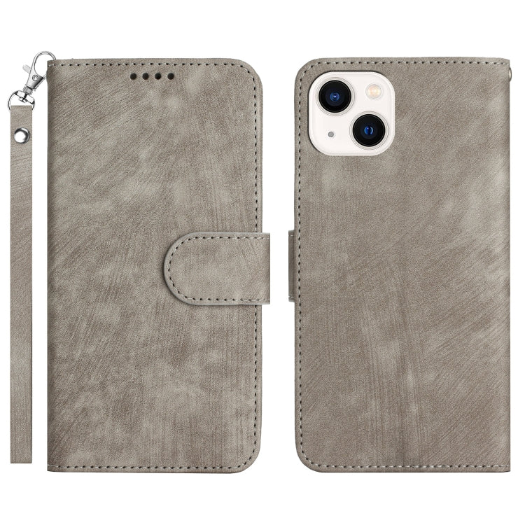 For iPhone 13 Dual-Fold Stripe Texture Buckle Leather Phone Case