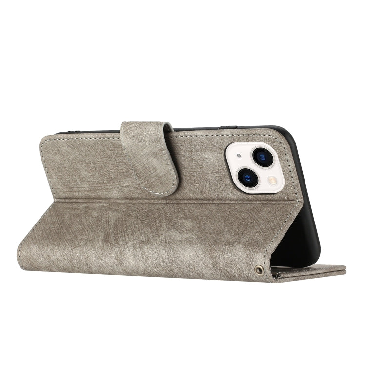 For iPhone 13 Dual-Fold Stripe Texture Buckle Leather Phone Case