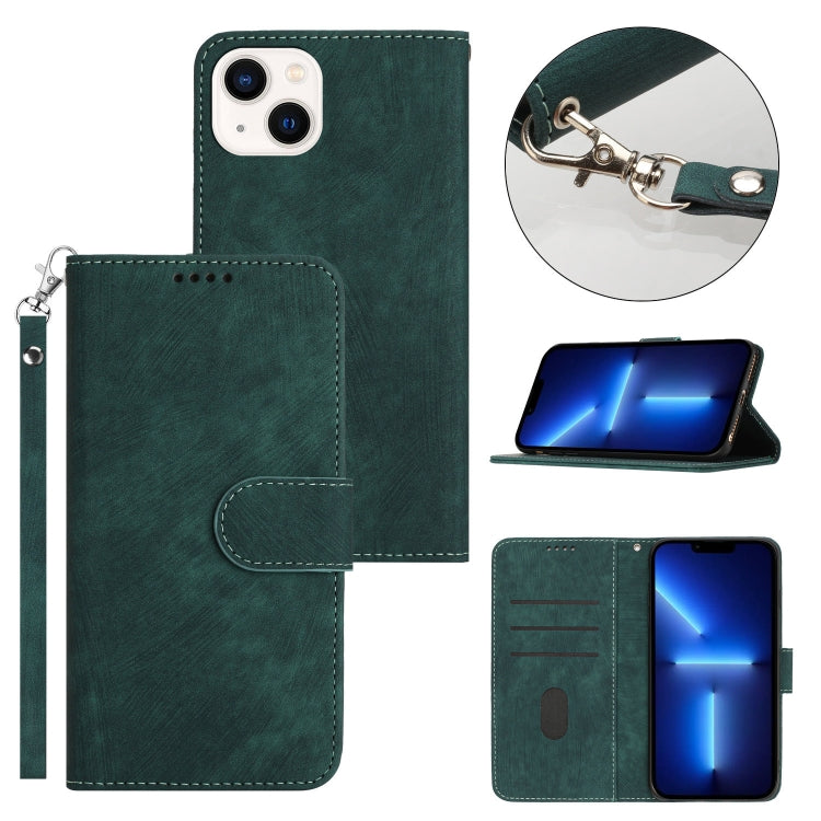 For iPhone 13 Dual-Fold Stripe Texture Buckle Leather Phone Case