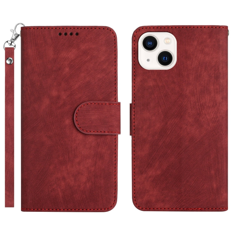 For iPhone 13 Dual-Fold Stripe Texture Buckle Leather Phone Case