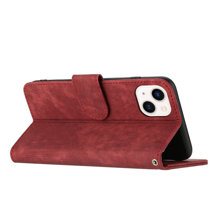 For iPhone 13 Dual-Fold Stripe Texture Buckle Leather Phone Case