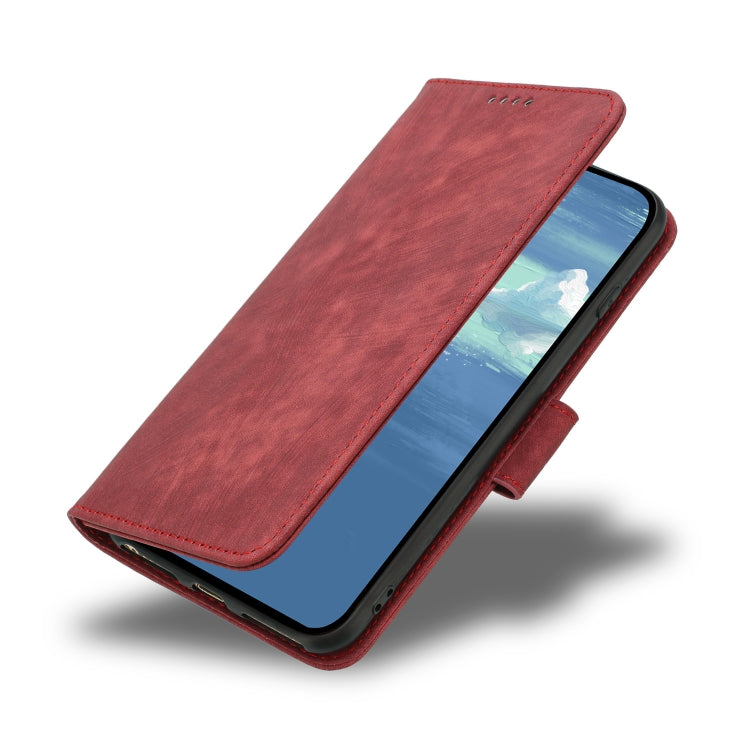 For iPhone 13 Dual-Fold Stripe Texture Buckle Leather Phone Case
