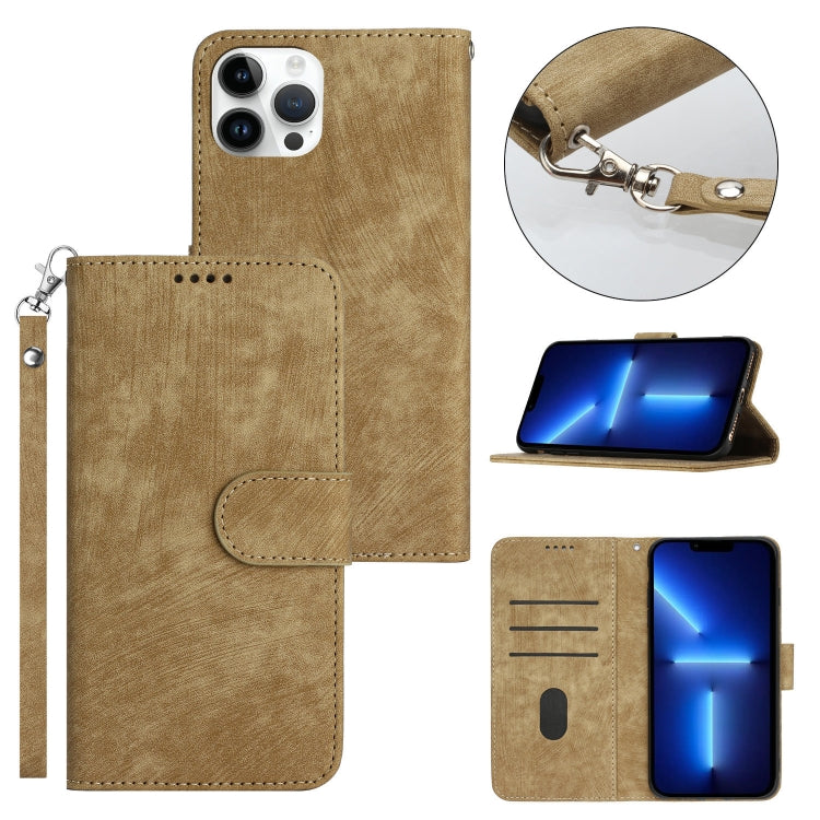 For iPhone 13 Pro Dual-Fold Stripe Texture Buckle Leather Phone Case