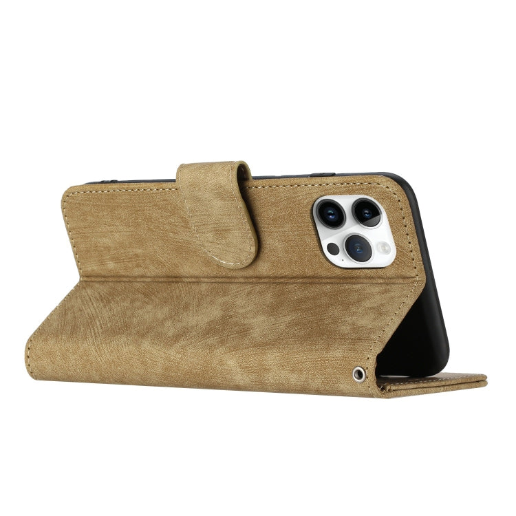 For iPhone 13 Pro Dual-Fold Stripe Texture Buckle Leather Phone Case