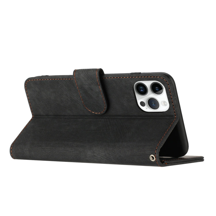 For iPhone 13 Pro Dual-Fold Stripe Texture Buckle Leather Phone Case