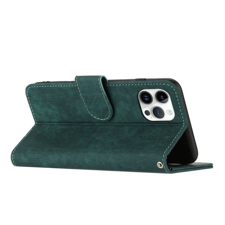 For iPhone 13 Pro Dual-Fold Stripe Texture Buckle Leather Phone Case