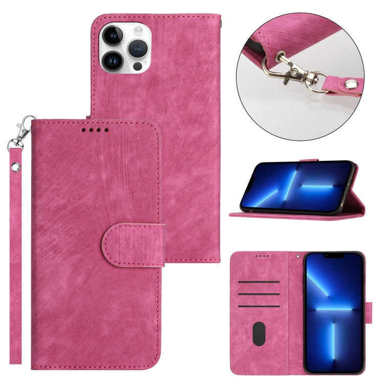 For iPhone 13 Pro Max Dual-Fold Stripe Texture Buckle Leather Phone Case