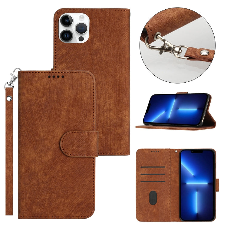 For iPhone 13 Pro Max Dual-Fold Stripe Texture Buckle Leather Phone Case