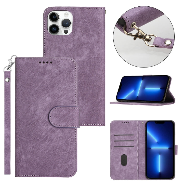 For iPhone 13 Pro Max Dual-Fold Stripe Texture Buckle Leather Phone Case