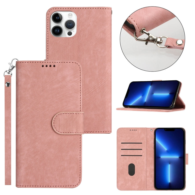 For iPhone 13 Pro Max Dual-Fold Stripe Texture Buckle Leather Phone Case